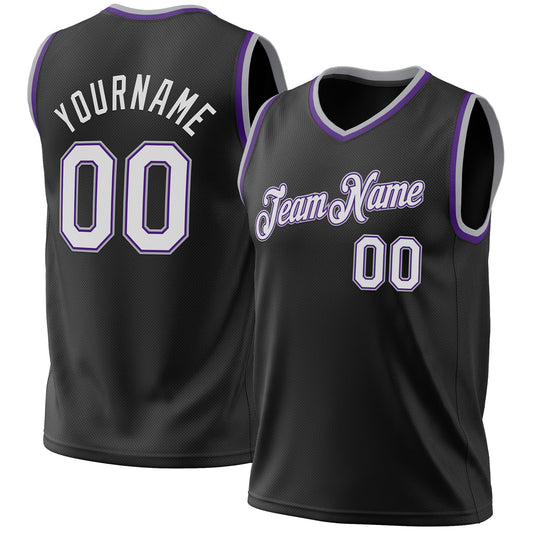 Custom Black Purple-Gray Authentic Throwback Basketball Jersey - Sky-Custom
