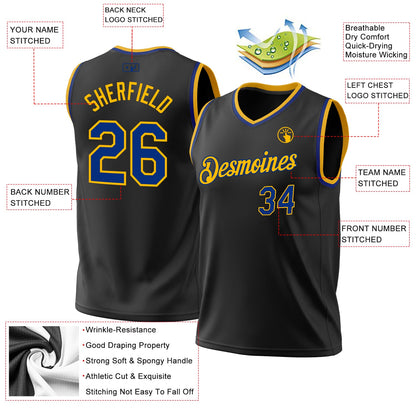 Custom Black Royal-Gold Authentic Throwback Basketball Jersey - Sky-Custom