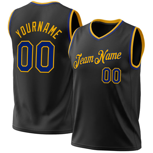 Custom Black Royal-Gold Authentic Throwback Basketball Jersey - Sky-Custom