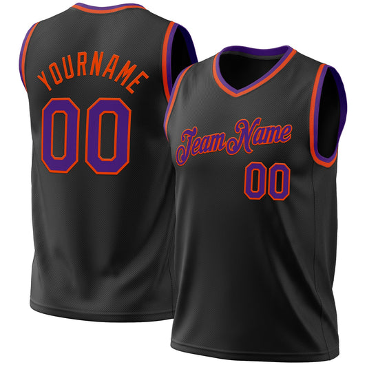 Custom Black Purple-Orange Authentic Throwback Basketball Jersey - Sky-Custom