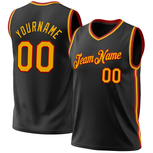 Custom Black Gold-Red Authentic Throwback Basketball Jersey - Sky-Custom