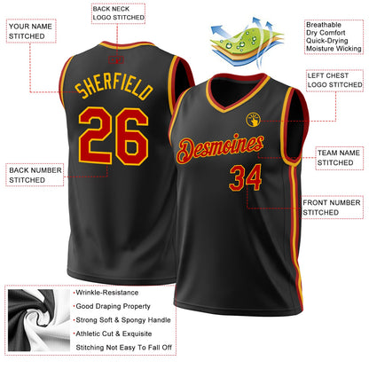 Custom Black Red-Gold Authentic Throwback Basketball Jersey - Sky-Custom