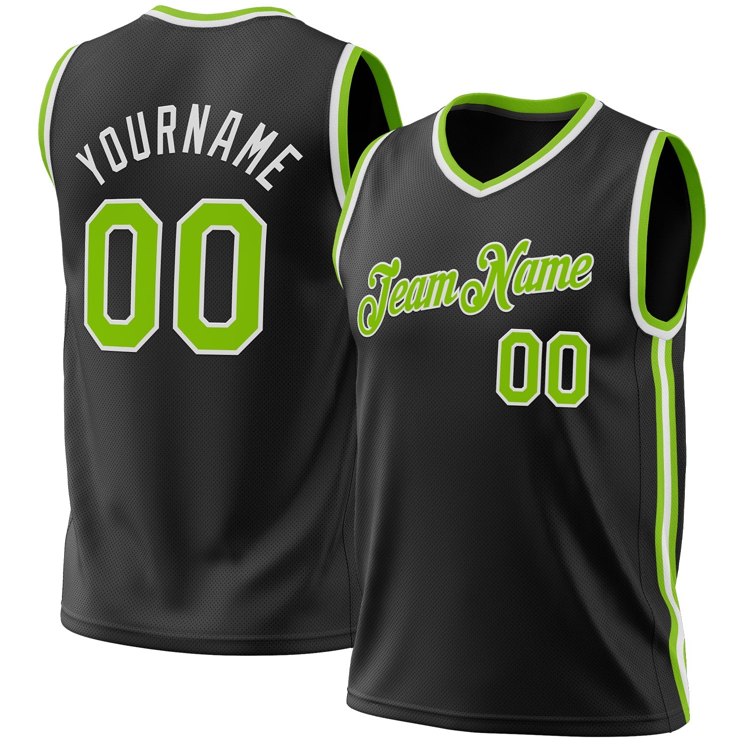 Custom Black Neon Green-White Authentic Throwback Basketball Jersey - Sky-Custom