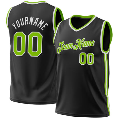Custom Black Neon Green-White Authentic Throwback Basketball Jersey - Sky-Custom