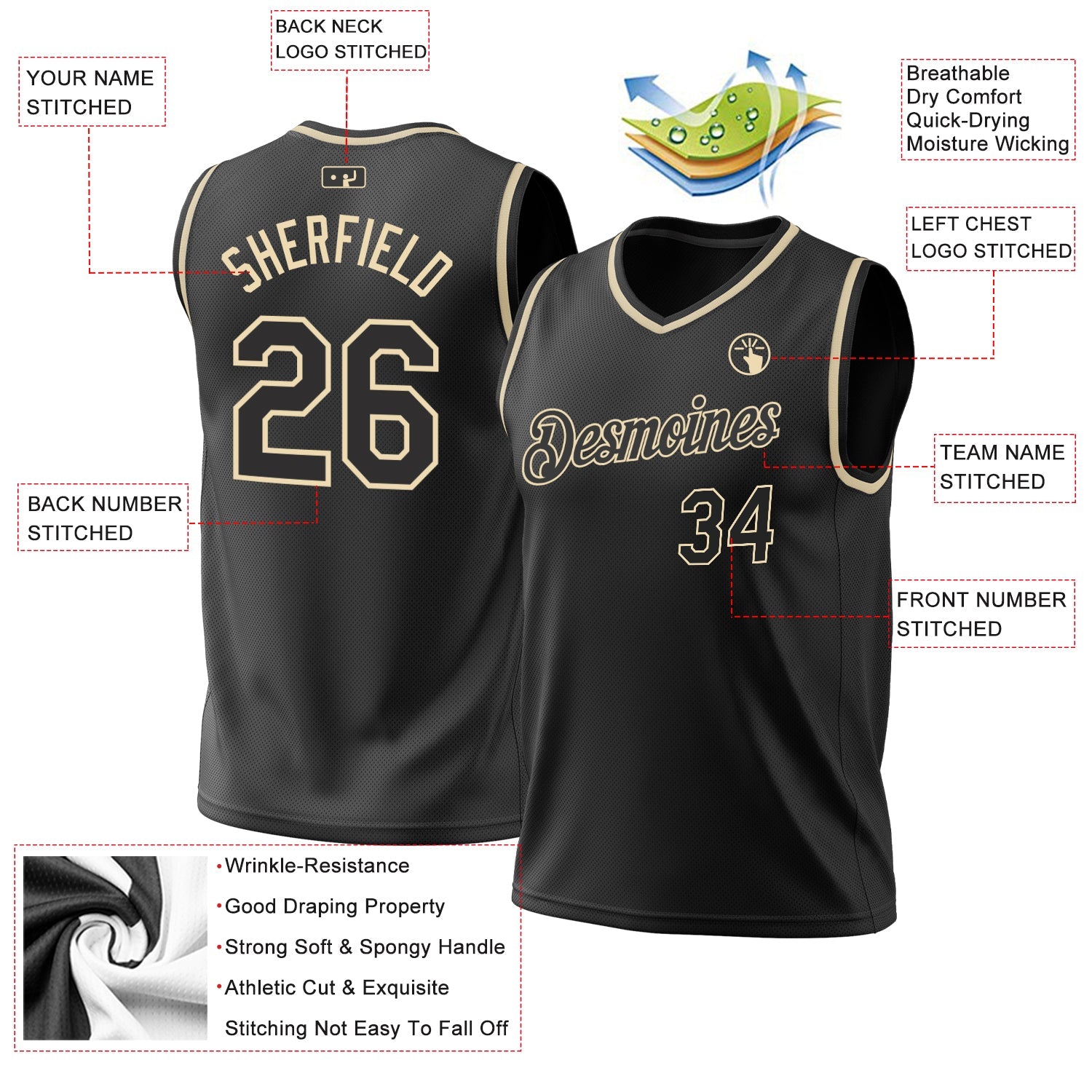 Custom Black Cream Authentic Throwback Basketball Jersey - Sky-Custom