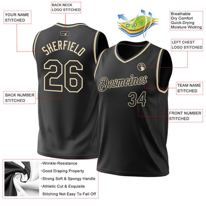 Custom Black Cream Authentic Throwback Basketball Jersey - Sky-Custom