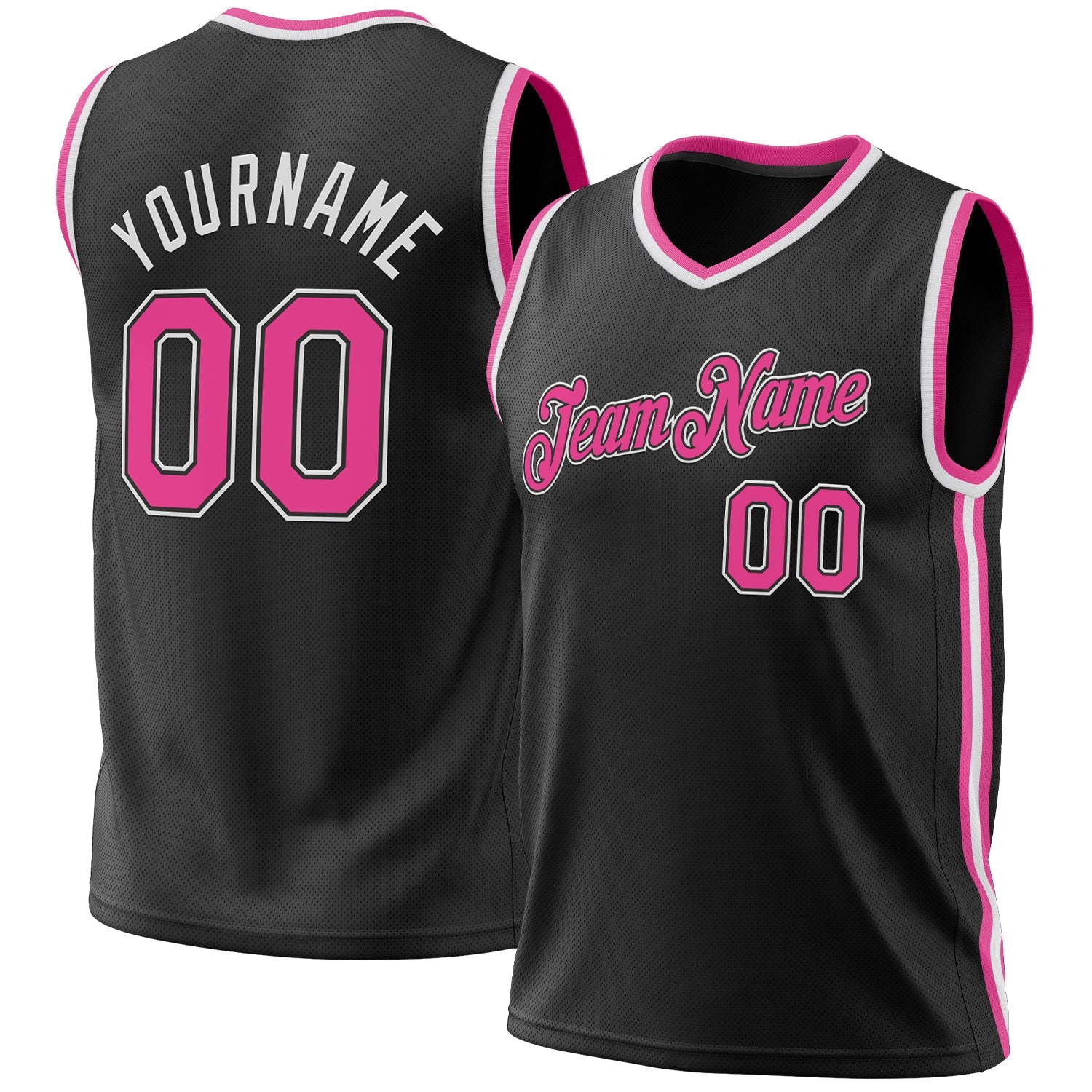 Custom Black Pink-White Authentic Throwback Basketball Jersey - Sky-Custom