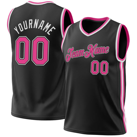 Custom Black Pink-White Authentic Throwback Basketball Jersey - Sky-Custom