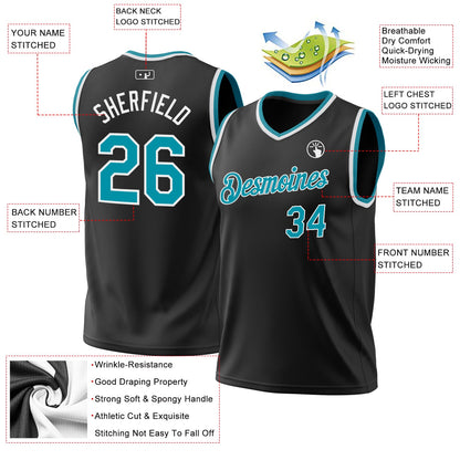 Custom Black Teal-White Authentic Throwback Basketball Jersey - Sky-Custom