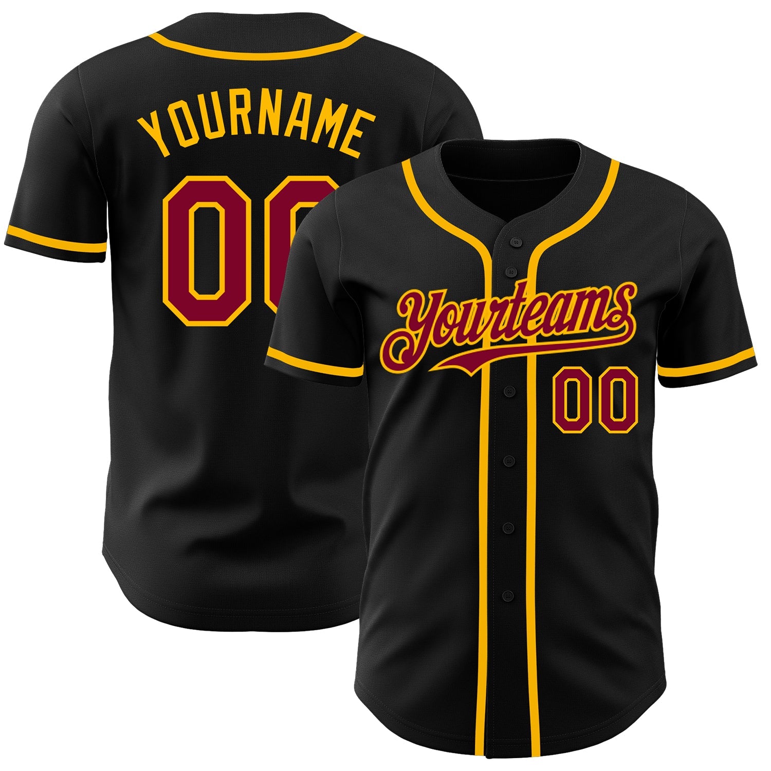 Custom Black Maroon-Gold Authentic Baseball Jersey - Sky-Custom