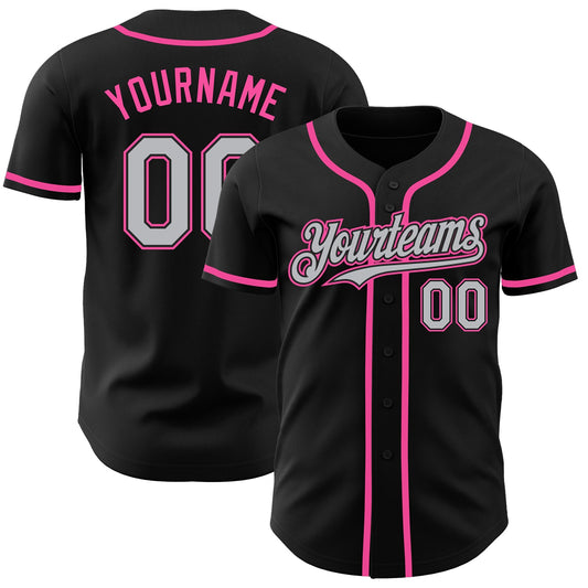 Custom Black Gray-Pink Authentic Baseball Jersey - Sky-Custom