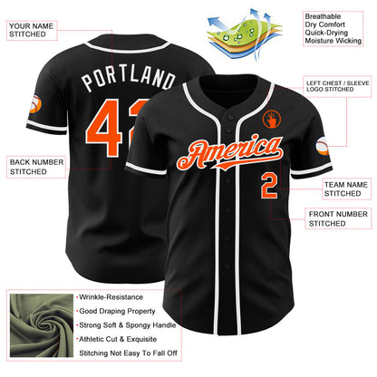 Custom Black Orange-White Authentic Baseball Jersey - Sky-Custom
