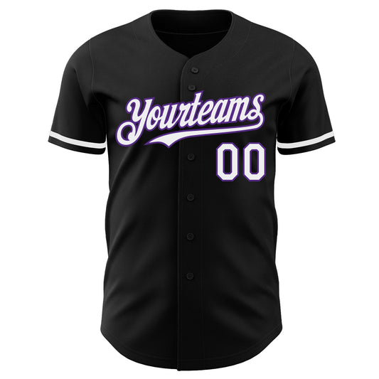 Custom Black White-Purple Authentic Baseball Jersey - Sky-Custom