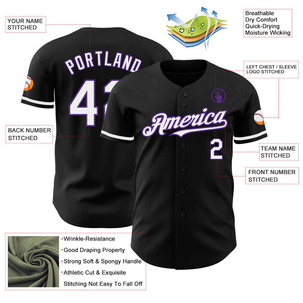 Custom Black White-Purple Authentic Baseball Jersey - Sky-Custom