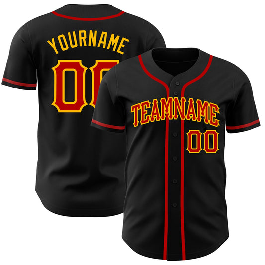 Custom Black Red-Gold Authentic Baseball Jersey - Sky-Custom