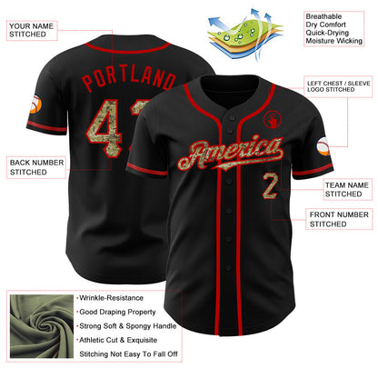 Custom Black Camo-Red Authentic Baseball Jersey - Sky-Custom