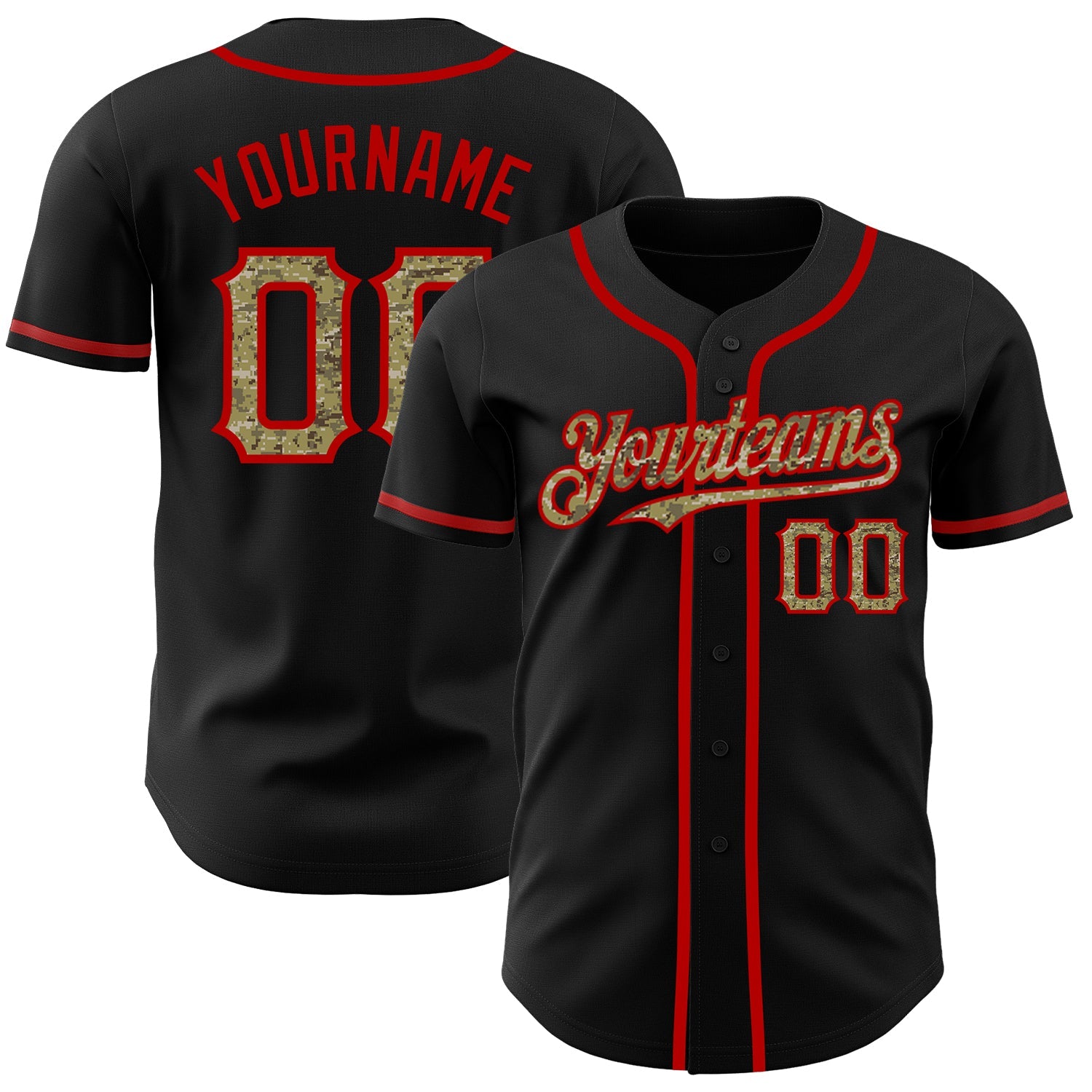 Custom Black Camo-Red Authentic Baseball Jersey - Sky-Custom
