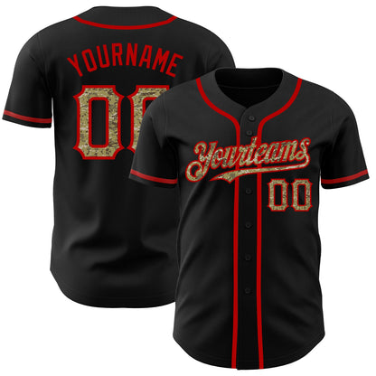 Custom Black Camo-Red Authentic Baseball Jersey - Sky-Custom