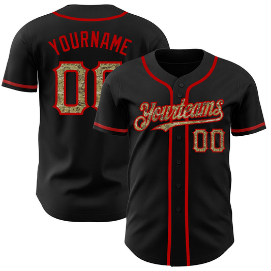 Custom Black Camo-Red Authentic Baseball Jersey - Sky-Custom