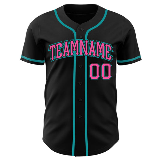 Custom Black Pink-Teal Authentic Baseball Jersey - Sky-Custom