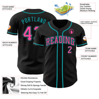 Custom Black Pink-Teal Authentic Baseball Jersey - Sky-Custom