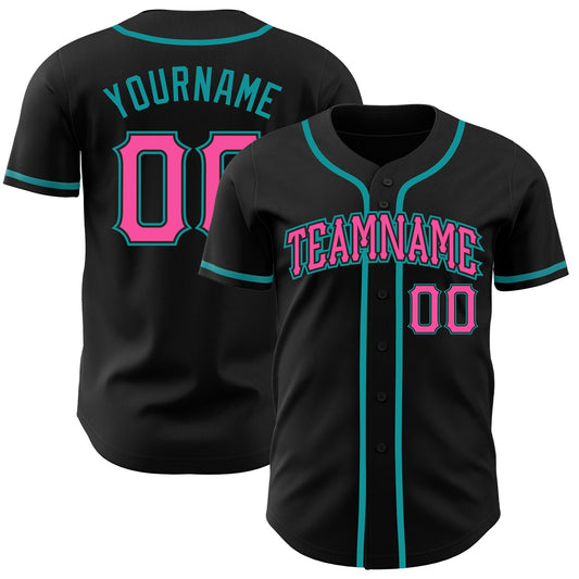 Custom Black Pink-Teal Authentic Baseball Jersey - Sky-Custom