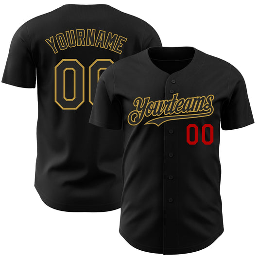 Custom Black Old Gold-Red Authentic Baseball Jersey - Sky-Custom