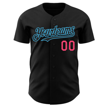Custom Black Neon Pink-Sky Blue Authentic Baseball Jersey - Sky-Custom