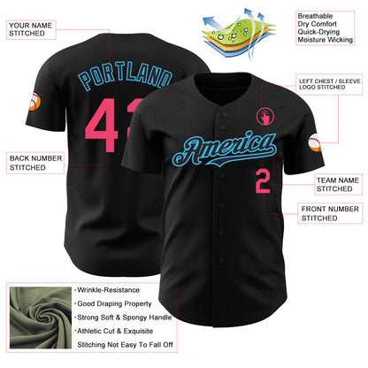 Custom Black Neon Pink-Sky Blue Authentic Baseball Jersey - Sky-Custom