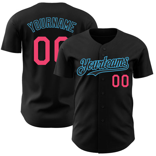 Custom Black Neon Pink-Sky Blue Authentic Baseball Jersey - Sky-Custom