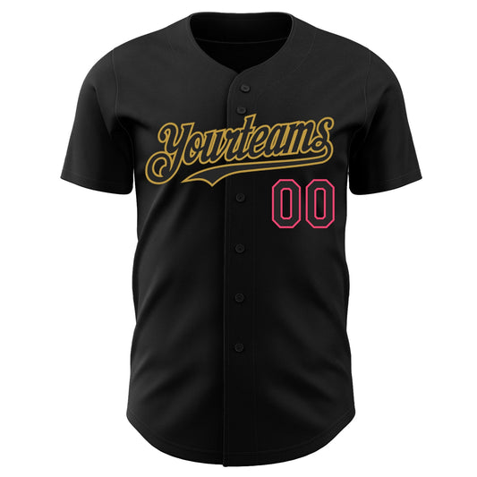 Custom Black Neon Pink-Old Gold Authentic Baseball Jersey - Sky-Custom