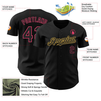 Custom Black Neon Pink-Old Gold Authentic Baseball Jersey - Sky-Custom