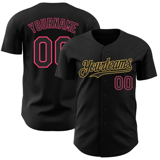 Custom Black Neon Pink-Old Gold Authentic Baseball Jersey - Sky-Custom