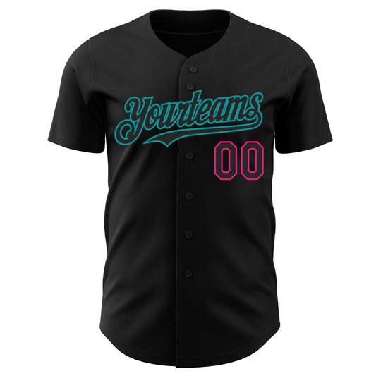 Custom Black Hot Pink-Teal Authentic Baseball Jersey - Sky-Custom