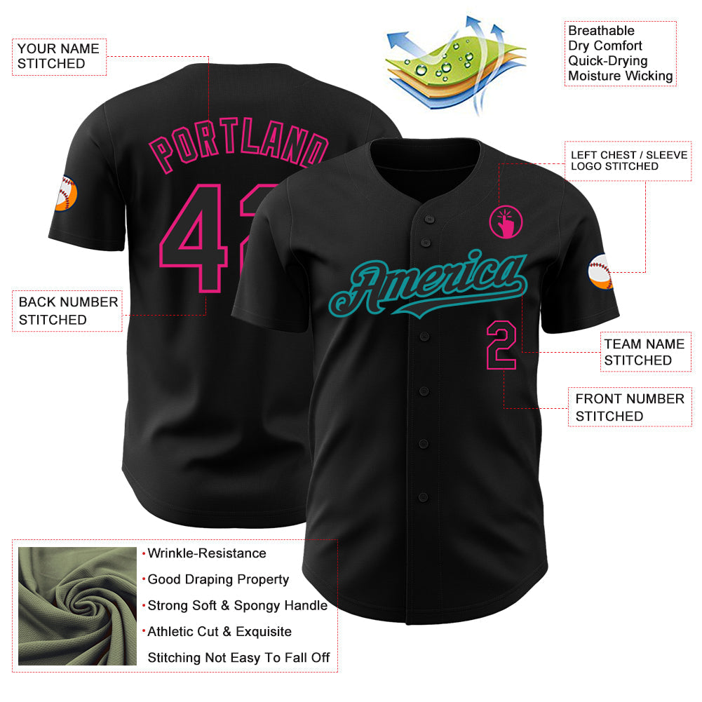Custom Black Hot Pink-Teal Authentic Baseball Jersey - Sky-Custom
