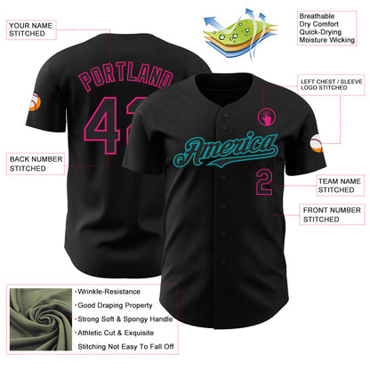 Custom Black Hot Pink-Teal Authentic Baseball Jersey - Sky-Custom