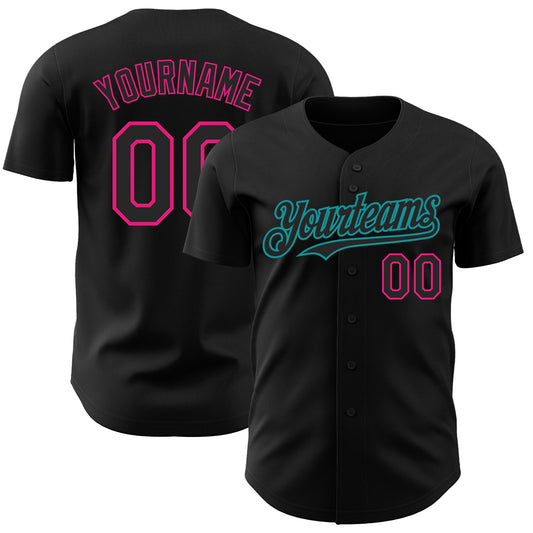 Custom Black Hot Pink-Teal Authentic Baseball Jersey - Sky-Custom