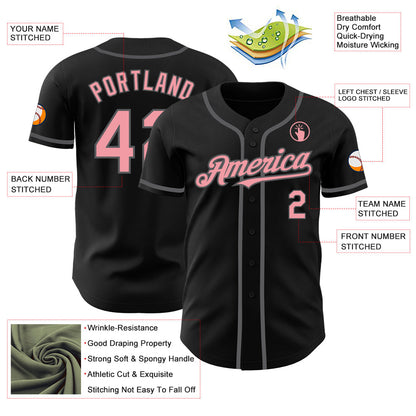 Custom Black Medium Pink-Steel Gray Authentic Baseball Jersey - Sky-Custom