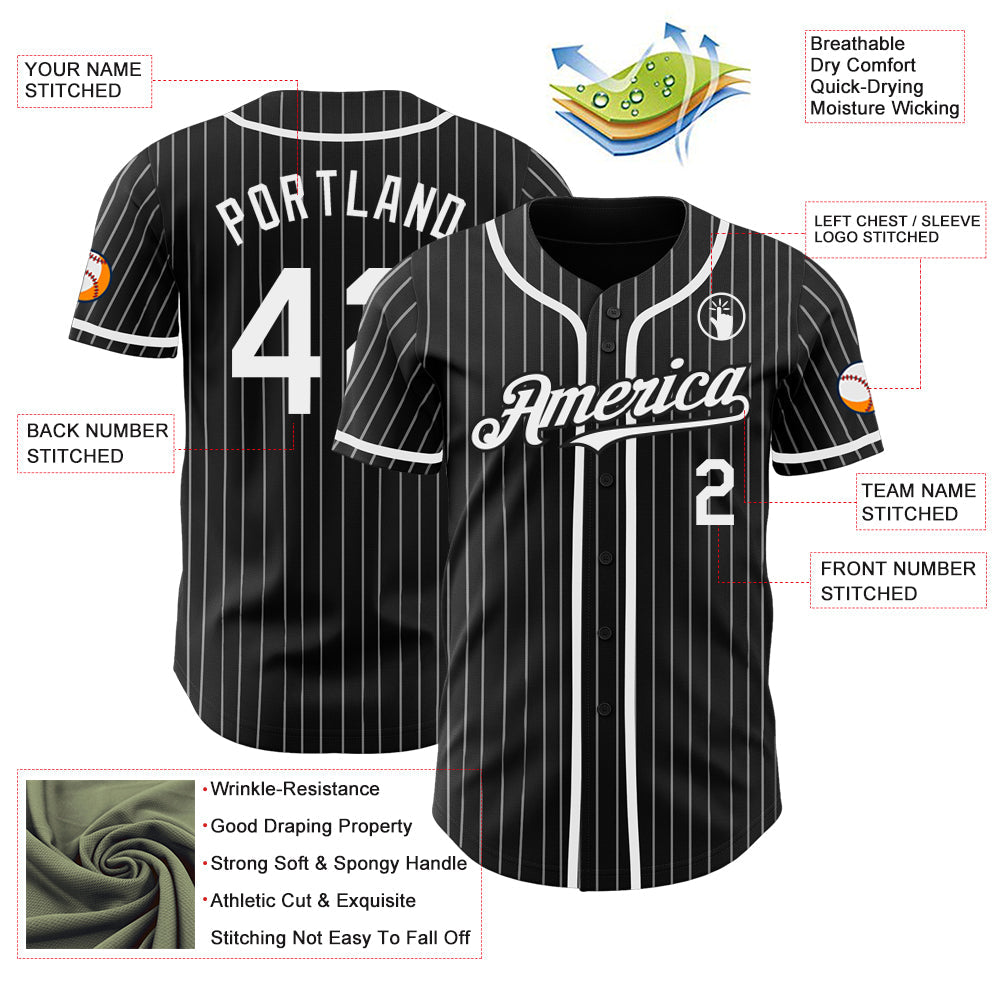 Custom Black White Pinstripe Authentic Baseball Jersey - Sky-Custom