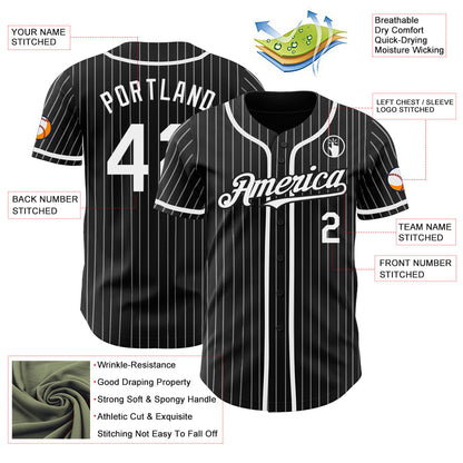 Custom Black White Pinstripe Authentic Baseball Jersey - Sky-Custom