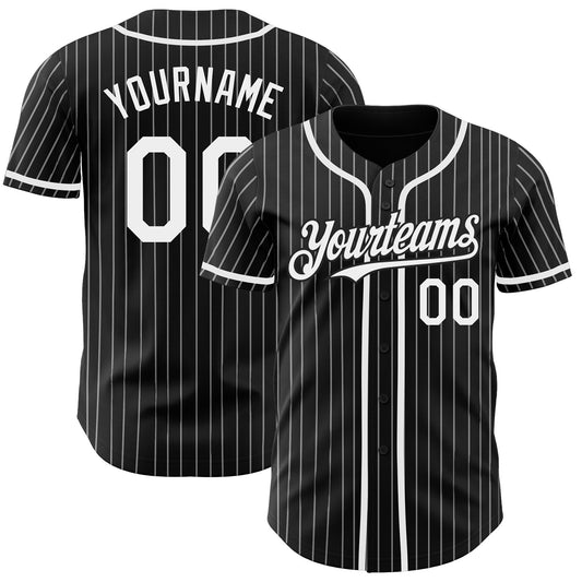 Custom Black White Pinstripe Authentic Baseball Jersey - Sky-Custom