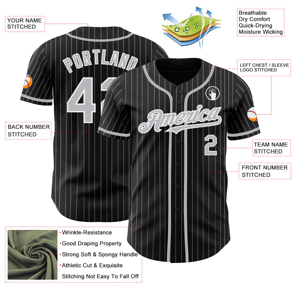 Custom Black Gray Pinstripe White Authentic Baseball Jersey - Sky-Custom