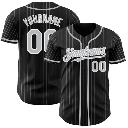 Custom Black Gray Pinstripe White Authentic Baseball Jersey - Sky-Custom