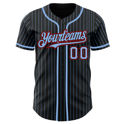 Custom Black Light Blue Pinstripe Red Authentic Baseball Jersey - Sky-Custom