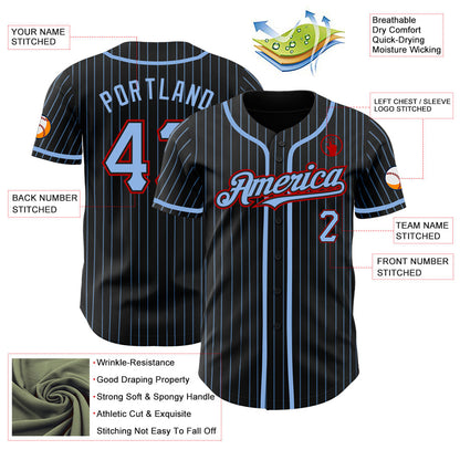 Custom Black Light Blue Pinstripe Red Authentic Baseball Jersey - Sky-Custom