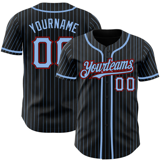 Custom Black Light Blue Pinstripe Red Authentic Baseball Jersey - Sky-Custom