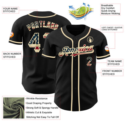 Custom Black Vintage USA Flag-Cream Authentic Baseball Jersey - Sky-Custom