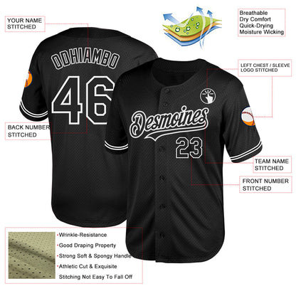 Custom Black White Mesh Authentic Throwback Baseball Jersey - Sky-Custom