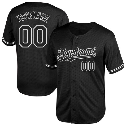 Custom Black White Mesh Authentic Throwback Baseball Jersey - Sky-Custom