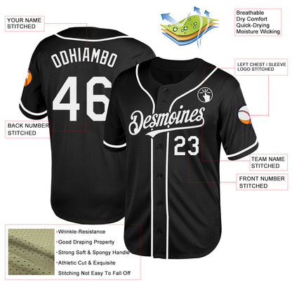 Custom Black White Mesh Authentic Throwback Baseball Jersey - Sky-Custom